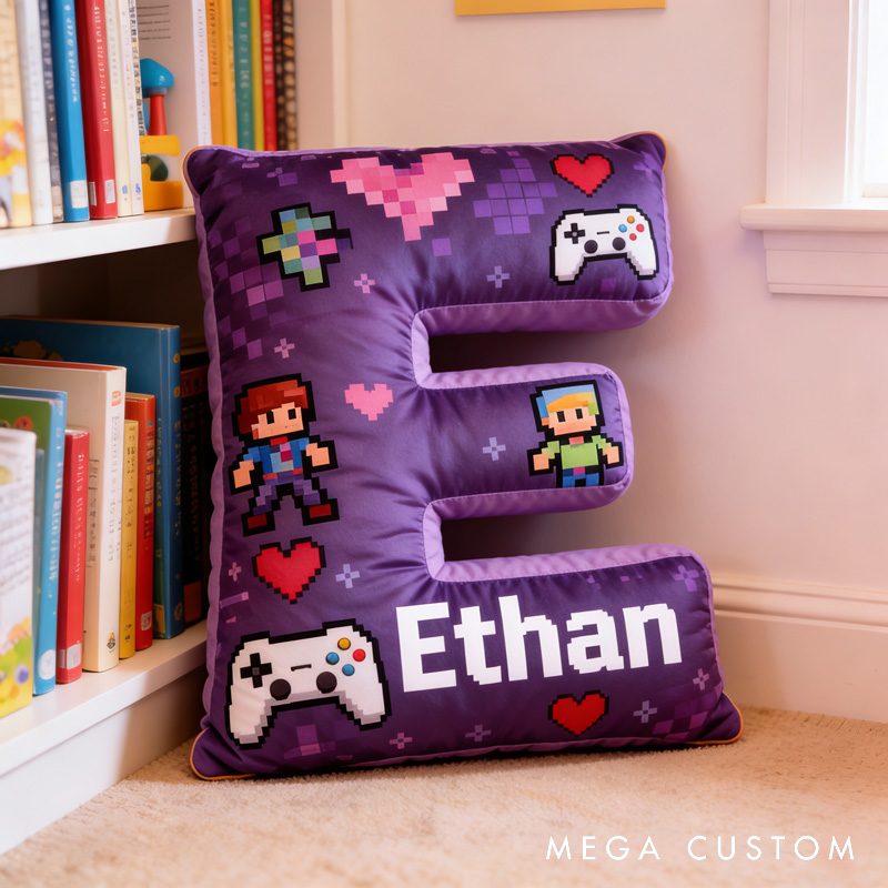 Personalized Game Controller Pixels Letter Pillow with Your Name Perfect Gift for Gamers and Kids for Valentine's Day Anniversary Confession birthday