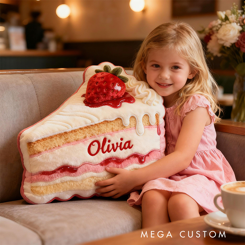 Personalized Strawberry Cake Slice Custom Name Soft Decorative Gift Sweet Bakery Style Cozy Home Dessert Pink Lovely Fun Magic Graphic 3D Print Pillow