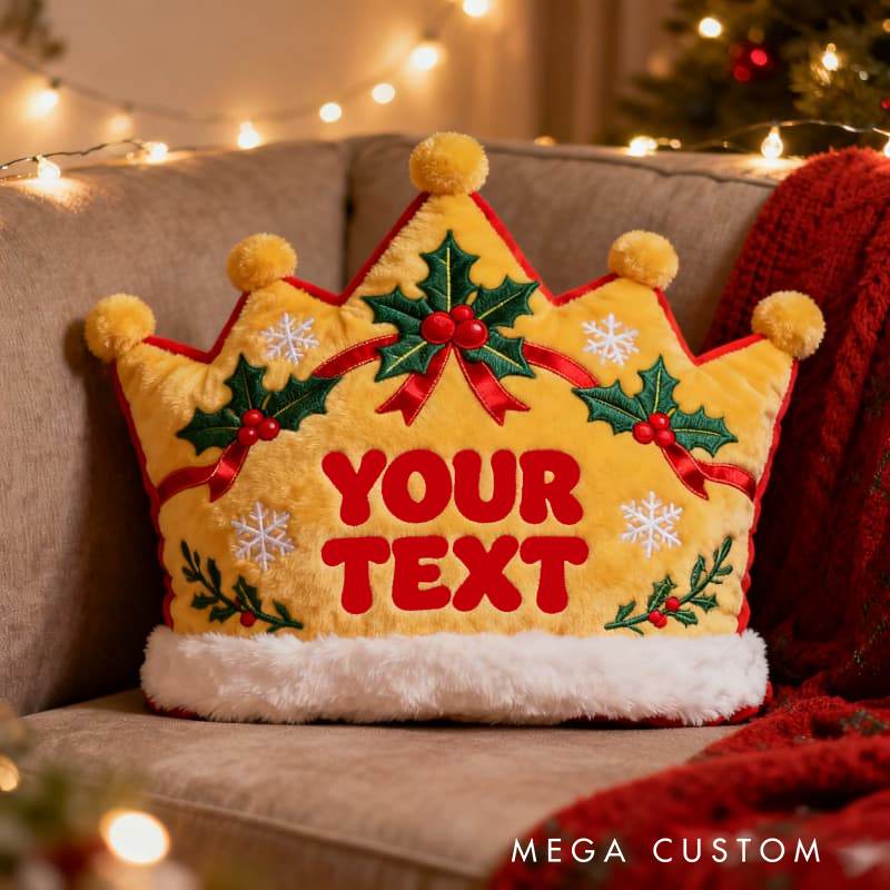 Personalized Christmas Crown Holly Snowflake Custom Name Soft Decorative Gift Holiday Style Cozy Home Warm Festive Cheer Magic Graphic 3D Print Pillow