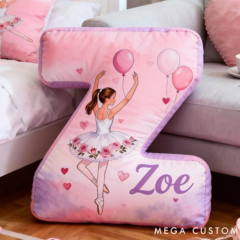 Personalized Ballet Dancers Hearts and Balloons Letter Pillow with Name Soft Stuffed Toy for Kids and Lover Unique Decorative Cushion for Girls' Room for Valentine's Day Anniversary