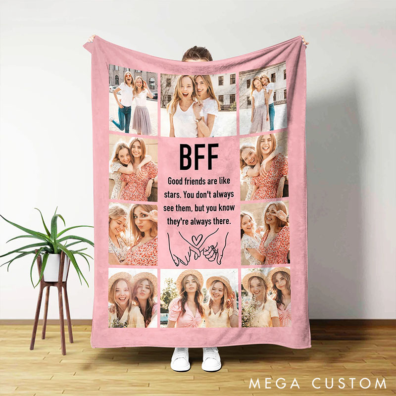 Personalized Besties Best Friend Soft Throw Blanket Custom Home Decor Blanket Galentine's Birthday Gift Photo Collage Blanket for Her