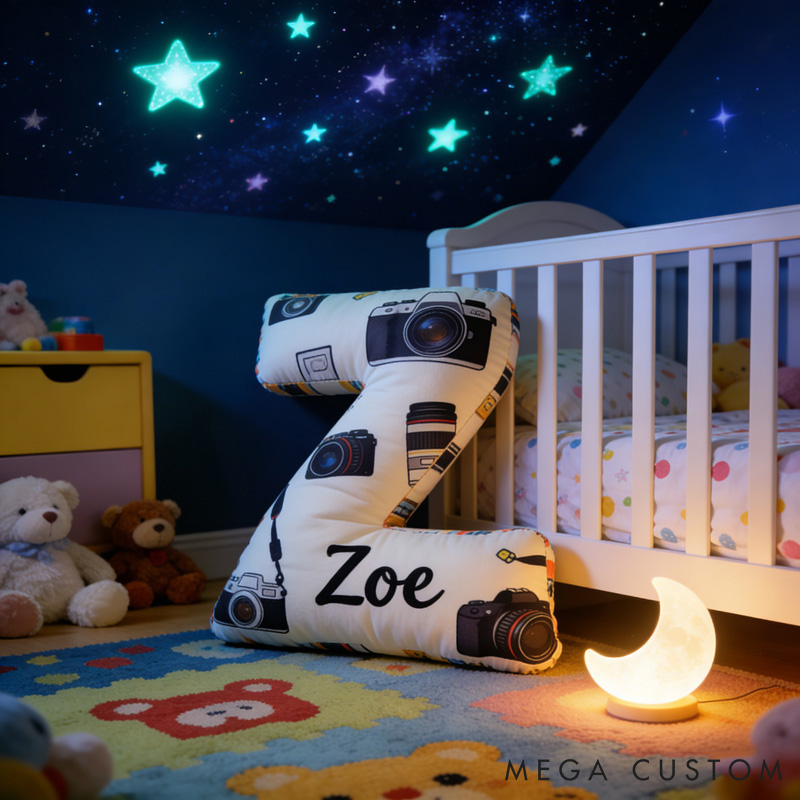 Personalized Camera Letter Pillow with Your Own Name and Initials Soft Stuffed Toy for Kids and Photographers Unique Decorative Cushion for Room and Studio