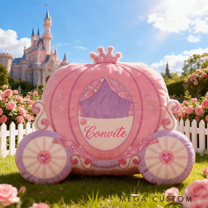Personalized Pink Princess Pumpkin Carriage with Name Graphic 3D Print Pillow Christmas Gift for Kids 