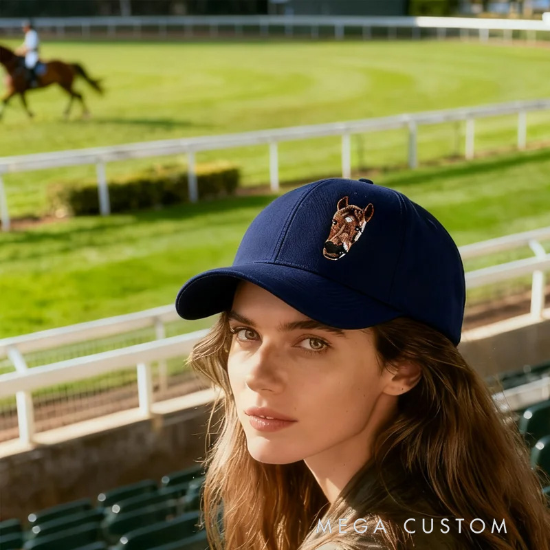 Personalized Embroidered Horse Face Photo Baseball Cap with Birthday Christmas Gift for Friends Equestrian Enthusiasts Riding Lovers