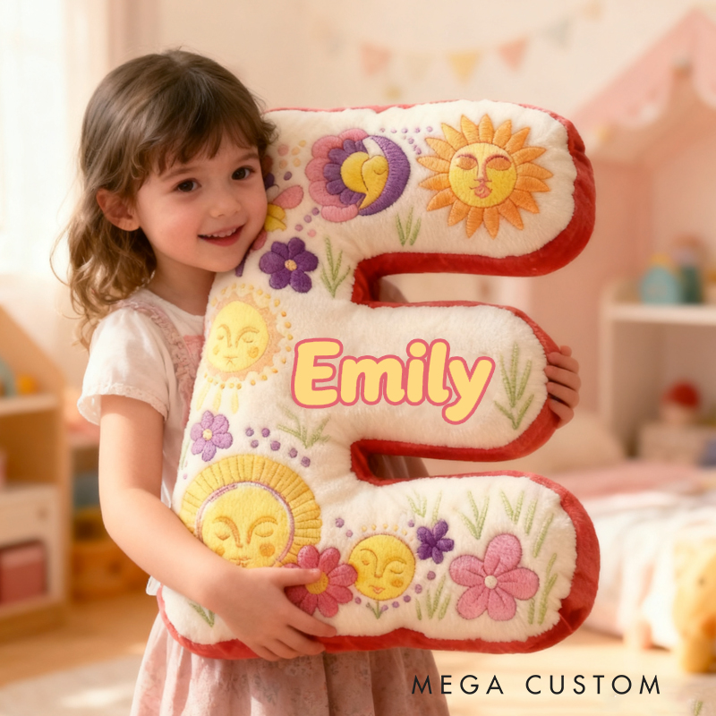Personalized Cute Floral Letters Initials with Name Graphic 3D Print Pillow Christmas Gift for Kids 