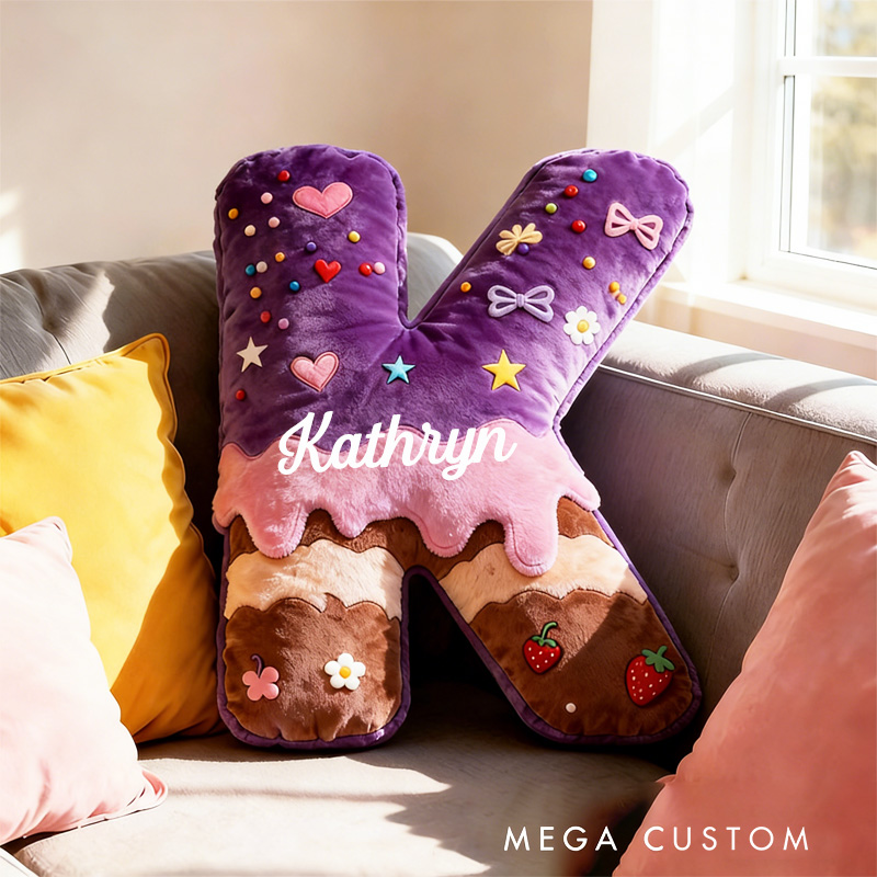 Personalized Donut Cookie Letter Pillow Purple Graphic 3D Print Throw Pillow with Custom Name for Kids Christmas Cookie Baker Christmas Gift Baking Lover