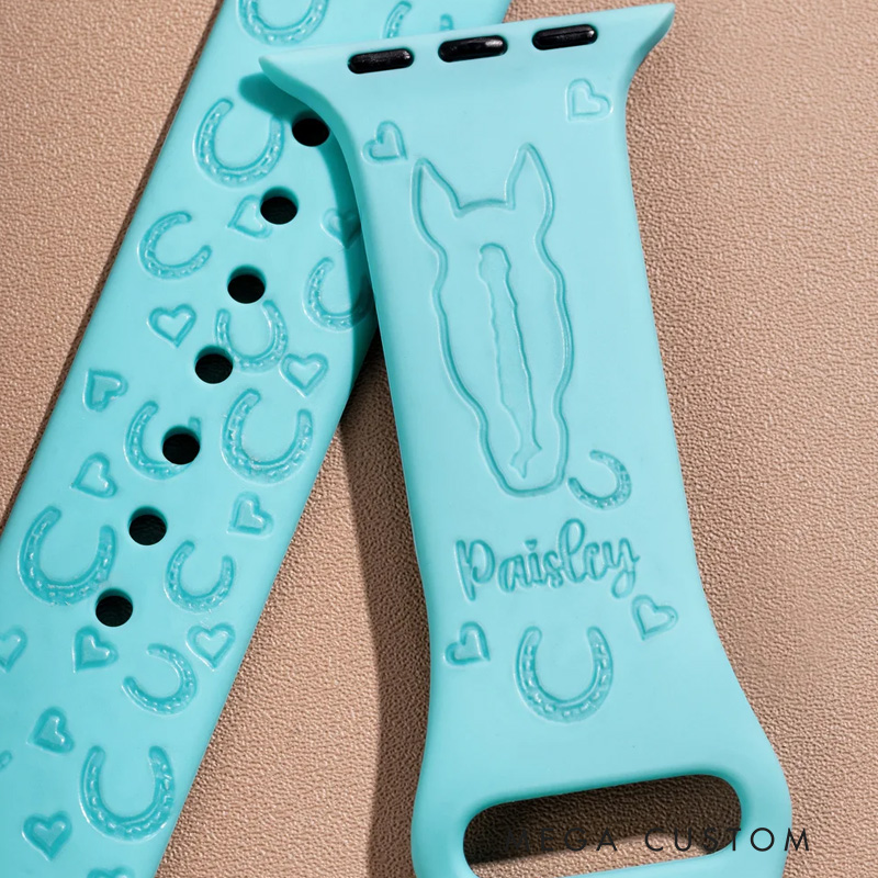 Personalized Engraved  Horse Face Silhouette Avatar Silicone Multicolor Watch Band for Equestrian Riding Lovers