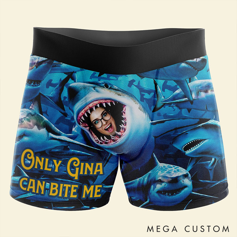 Personalized Couple Face Matching Boxer Brief Men Women Shark Only Him Her Can Bite Me Underwear with Couple Face Photo Valentines Day Gift
