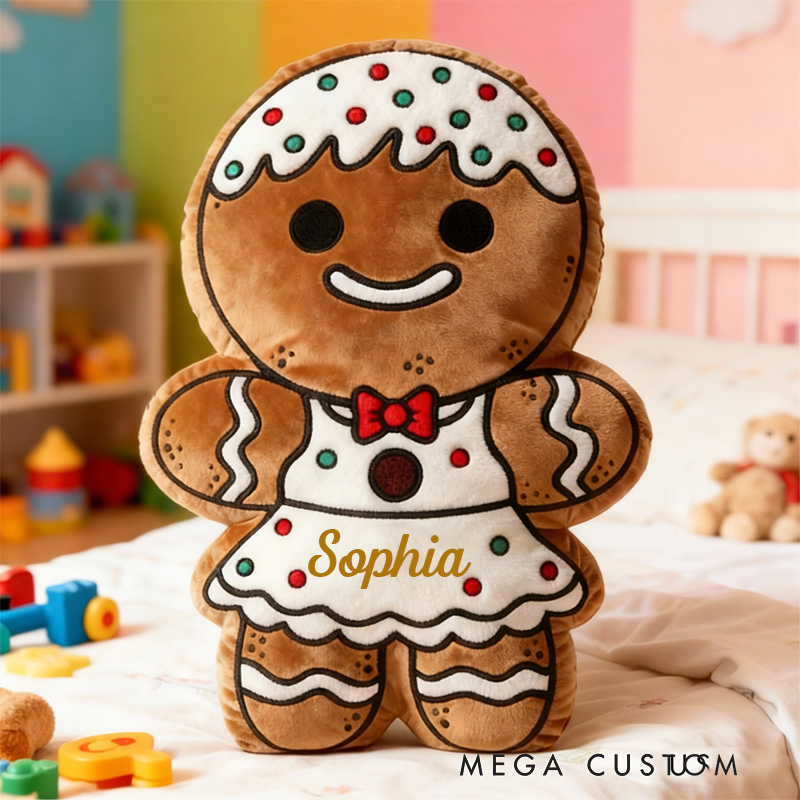 Personalized Gingerbread Man Throw Pillow Graphic 3D Print Christmas Pillow with Name for Kids Boys Girls Family Baker Gift 