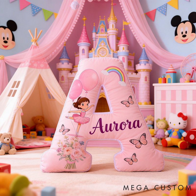 Personalized Ballet Dancers Balloon Cartoon Letter Pillow with Name Soft Stuffed Toy for Kids and Lover for Valentine's Day Anniversary birthday