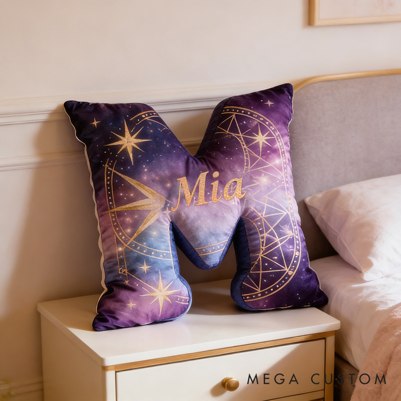 Personalized Magic Letter Pillow Decorated with Name for Kids Magic Lovers Unique Decorative Cushion for Girls' Room
