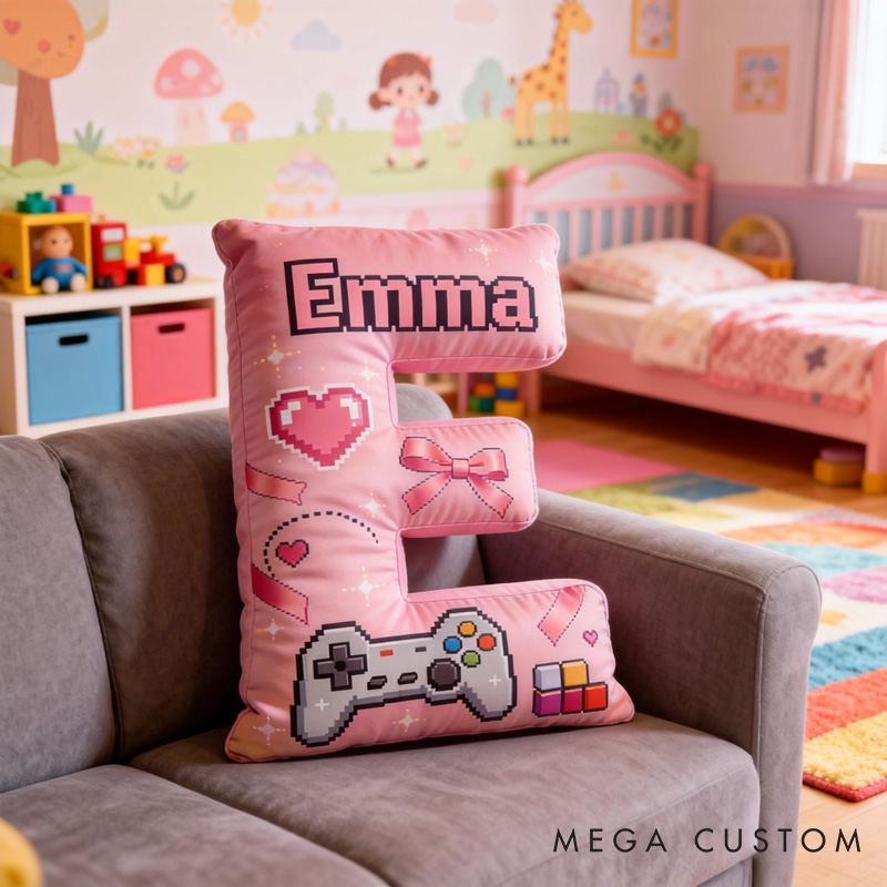 Personalized Heart Game Controller Letter Pillow with Name Perfect Gift for Gamers and Kids for Valentine's Day Anniversary Confession birthday