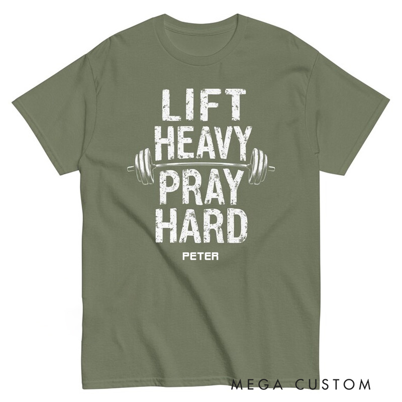 Personalized Lift Heavy Pray Hard T-Shirt Jesus And Gym Lover Shirt Bodybuilder Christian Dad Gift Weightlifter Christian Gym Shirt for Fitness Enthusiasts Bodybuilders and Gym Lovers