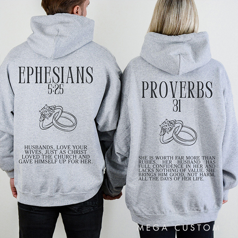 Personalized Christian Bible Verse Couple Classic Hoodies with Custom Name Proverbs 31 EPHESIANS 5:25 Couple Matching Sweatshirt Religious Gift Valentine Day Gift