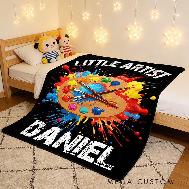 Personalized Palette and Brushes Splatter Paint Soft Throw Blanket with Name and Title Home Decor Birthday Gift for Painting Lover Kids