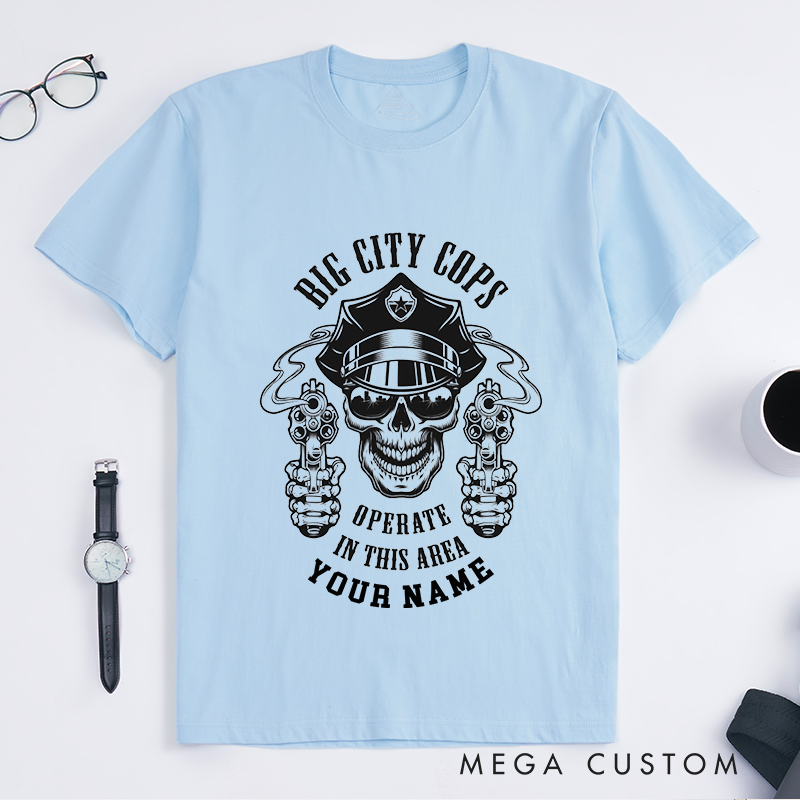 Personalized Police Big City Cops Skull Design Gift for Policewoman Police Officer T-Shirt
