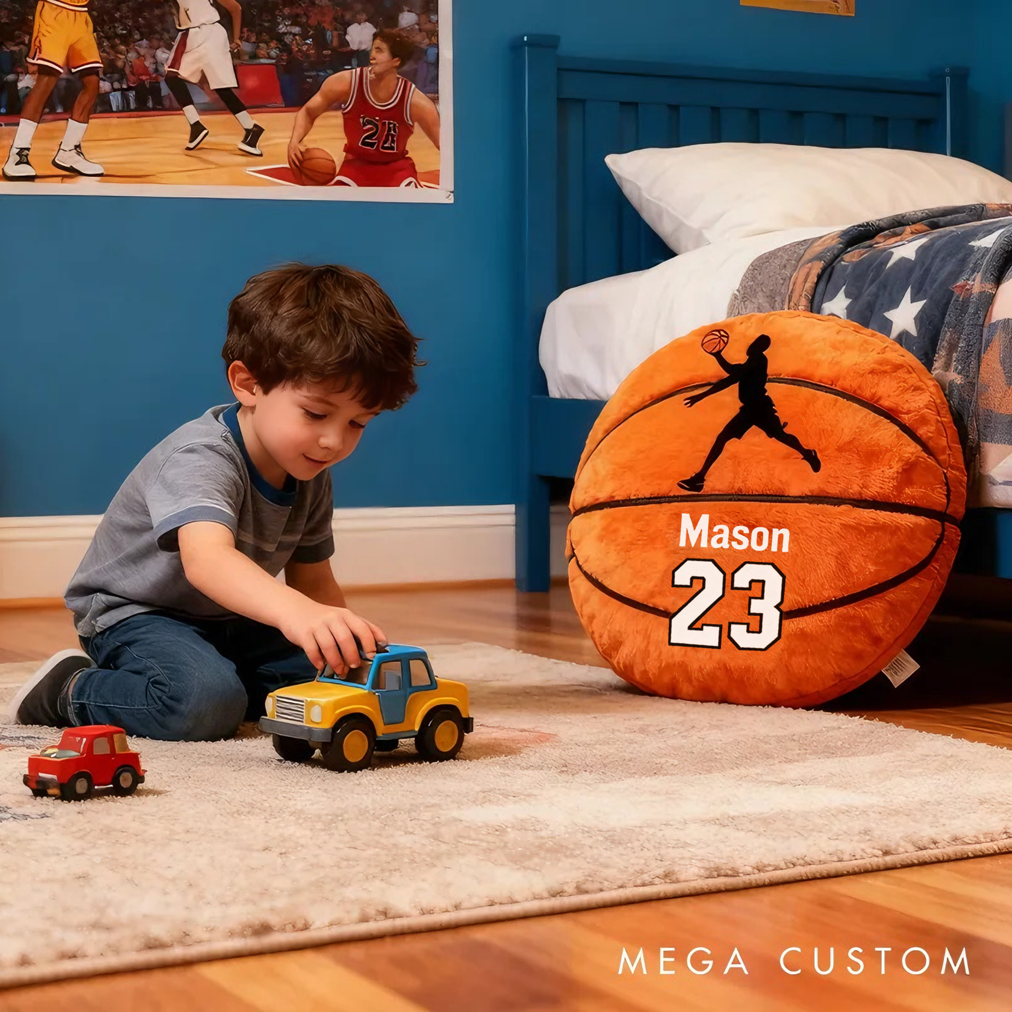 Personalized Basketball Pillow with Custom Name and Jersey Number for Kids and Sports Fans