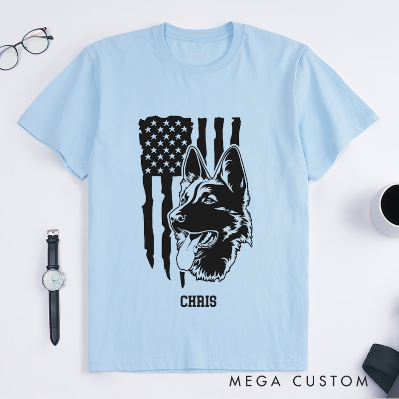 Personalized Police K9 American Flag Design Gift for Policewoman Police Officer T-Shirt