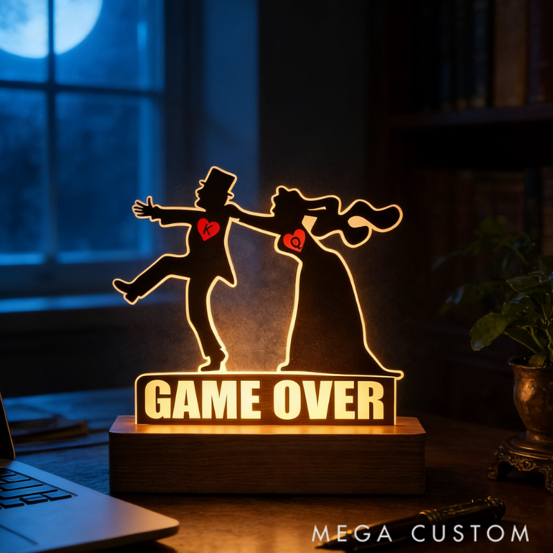 Personalized Game Over Wedding Night Light Fun Themed Bedroom Decor Anniversary Gift for Couples