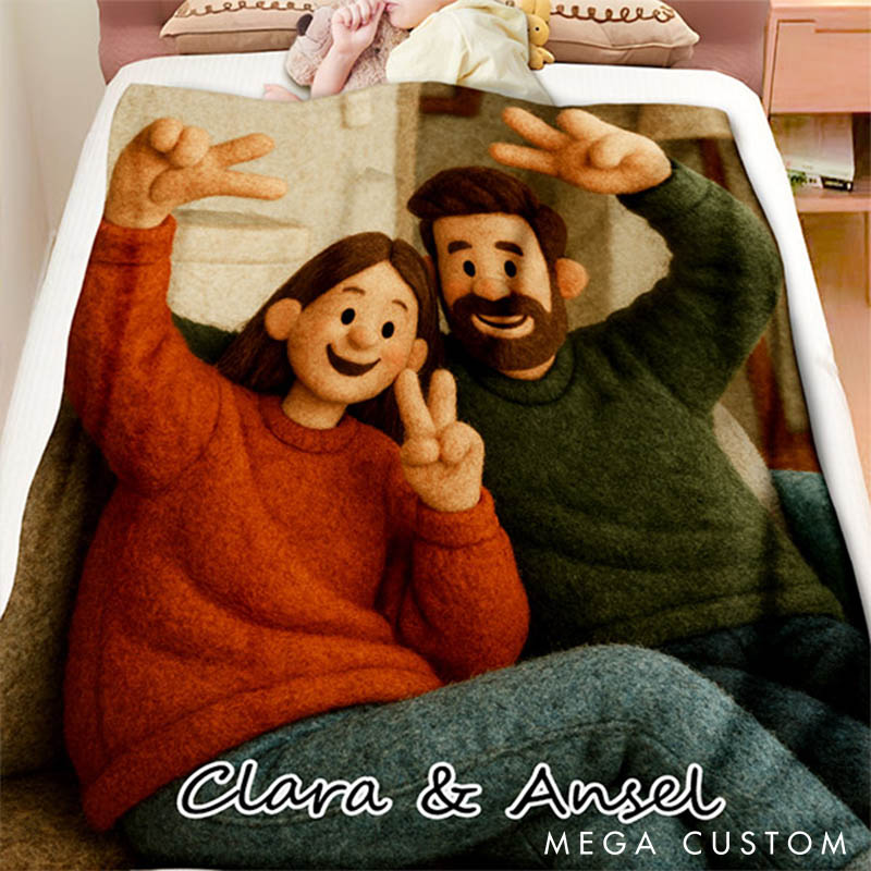 Personalized 3d Effect Wool Felt Style Blanket With Photo and Name Custom Cartoon Blanket for Couple Valentine's Gift or Couples