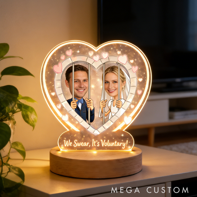 Personalized 'We Swear It's Voluntary' Funny Wedding Night Light - Bedroom Anniversary Gift for Couples