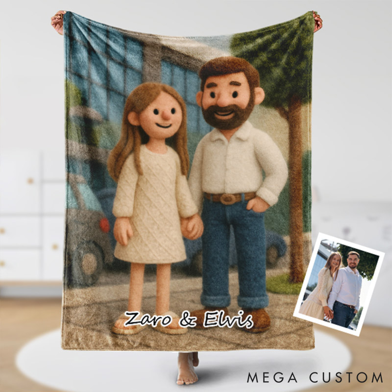  Personalized 3d Effect Wool Felt Style Blanket With Photo and Name Custom Cartoon Blanket for Couple Valentine's Gift for Couples