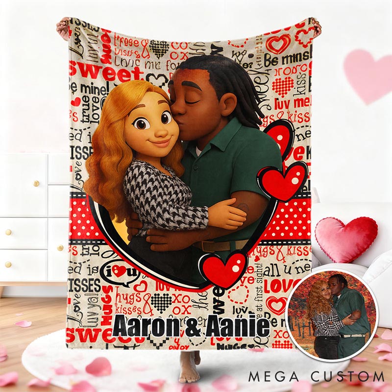 Personalized Heart Blankets Custom Couple Face and Name Blanket Valentines Blankets Gift for Couples Boyfriend Girlfriend Gift