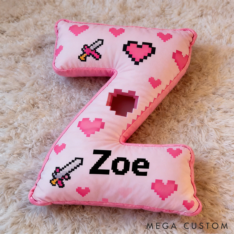Personalized Game Heart Pixels Letter Pillow with Name Perfect Gift for Gamers and Kids for Valentine's Day Anniversary Confession birthday