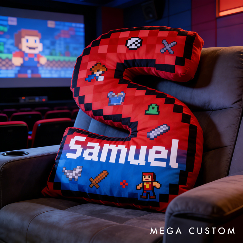 Personalized Game Pixels Letter Pillow with Your Name Perfect Gift for Gamers and Kids for Birthday Christmas Party Holiday