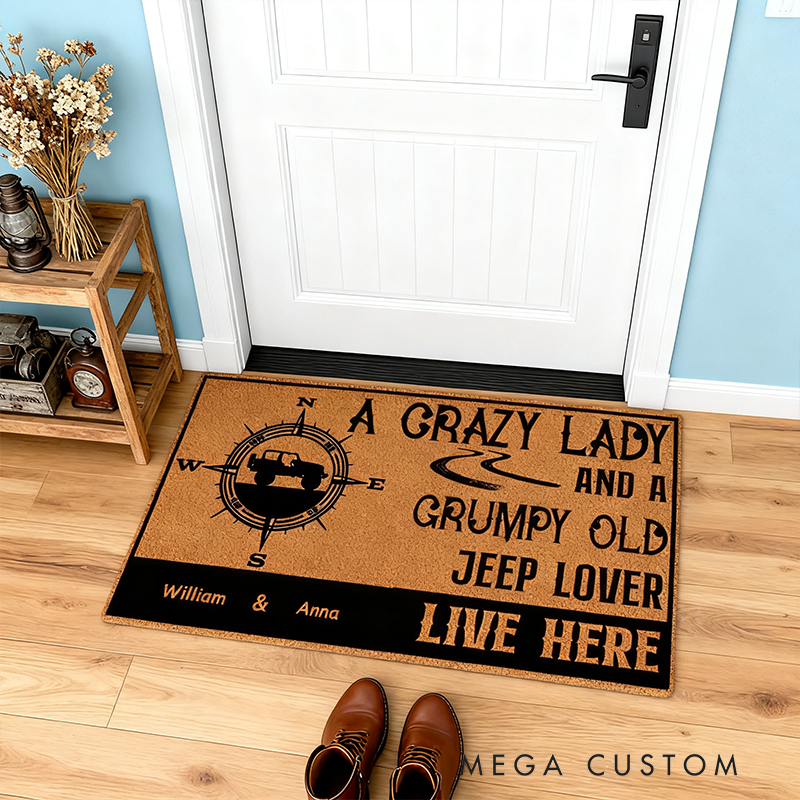 Personalized Jeep Lover Doormat Custom Name Funny Entry Rug Car Enthusiast Welcome Mat Gift For Couple Family And Offroad Fans