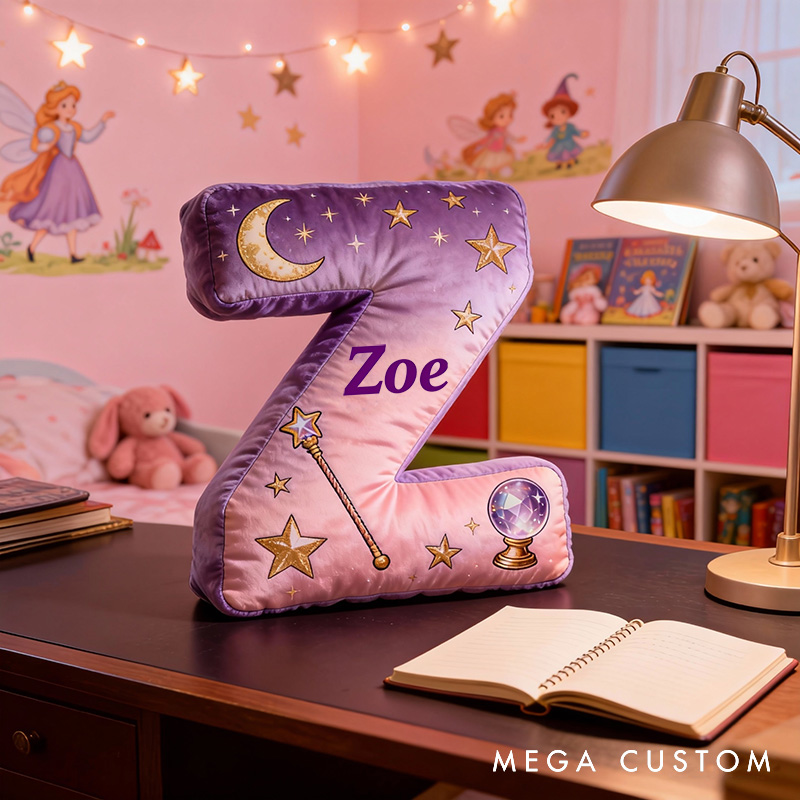 Personalized Cartoon Magic Letter Pillow with Name Soft Stuffed Toy for Kids Unique Decorative Cushion for Girls' Room