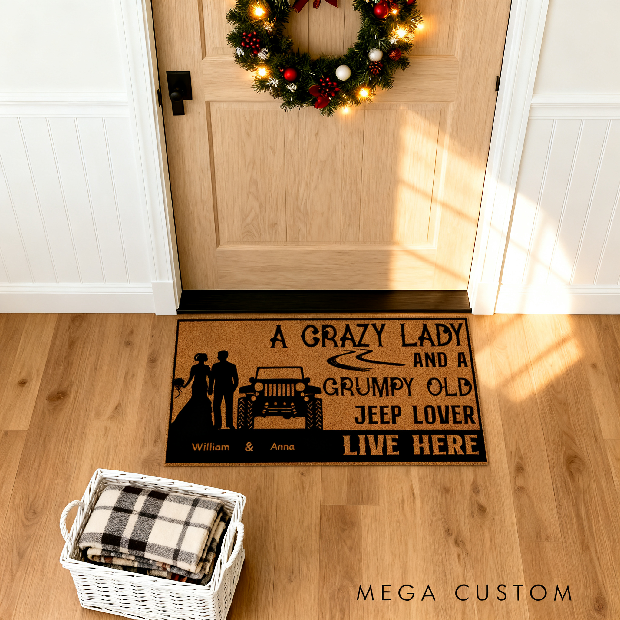 Personalized Couple Jeep Lover Doormat Custom Name Funny Entry Rug Car Enthusiast Welcome Mat Gift For Valentine Family And Offroad Fans