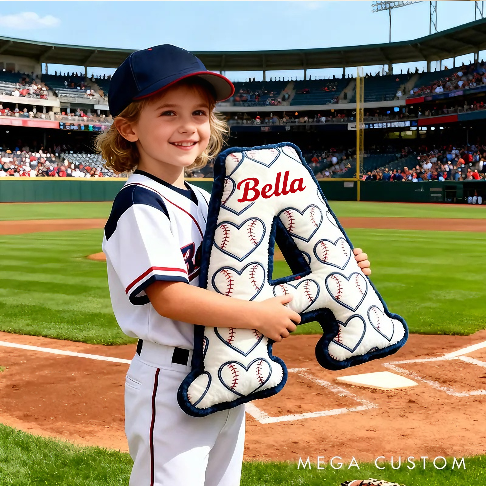 Personalized Heart Pattern Baseball Pillow with Name for Sports Enthusiasts