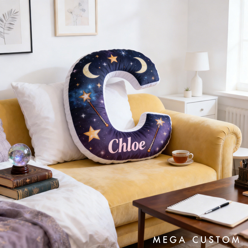 Personalized Cartoon Moon Star Magic Letter Pillow with Your Name Soft Stuffed Toy for Kids Unique Decorative Cushion for Room