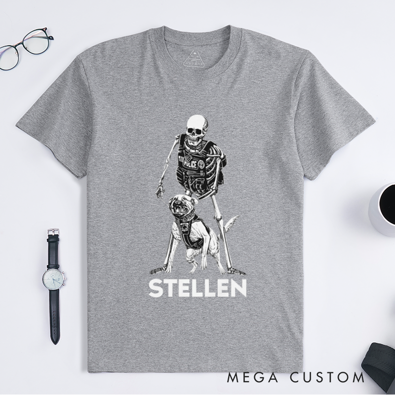 Personalized Skeleton Officer and K9 Design Gift for Police Officer T-Shirt
