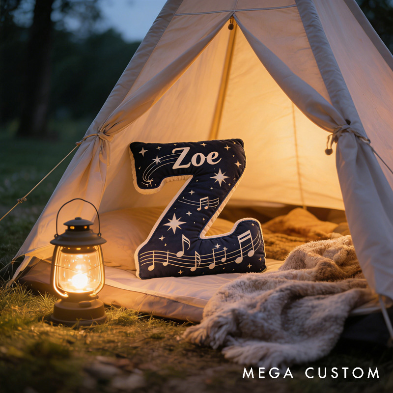 Personalized Starry Sky Sheet Music Letter Pillow with Name Soft Stuffed Toy for Kids Music Lovers Unique Decorative Cushion for Kids' Room