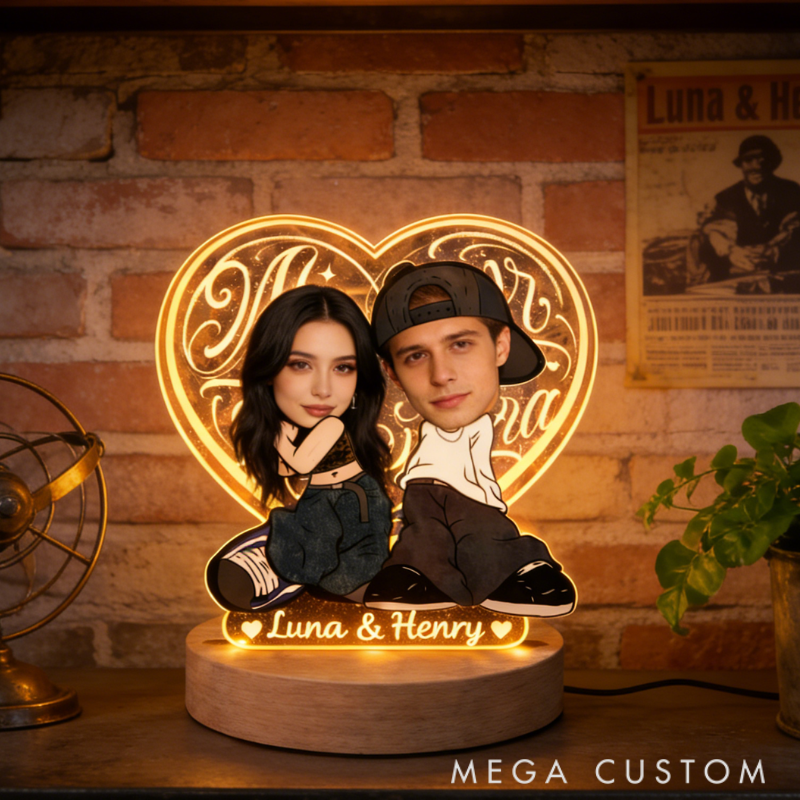 Personalized Y2K Heart Shaped Night Light - Love Glow Bedroom Decor Anniversary Gift for Couples