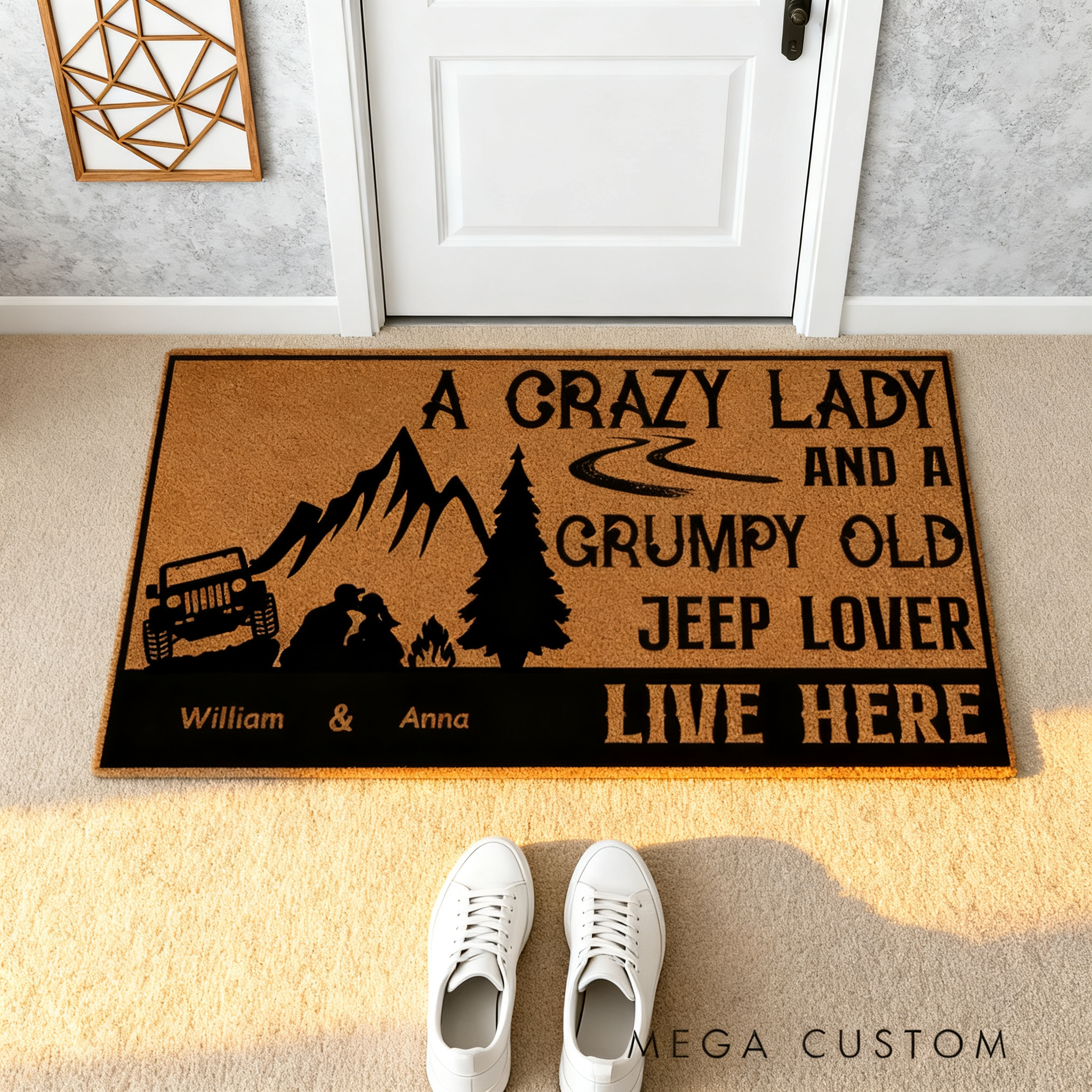 Personalized Jeep Lover Doormat Custom Name Mountain Camping Entry Rug Funny Car Enthusiast Welcome Mat Gift For Couple Family And Offroad Fans