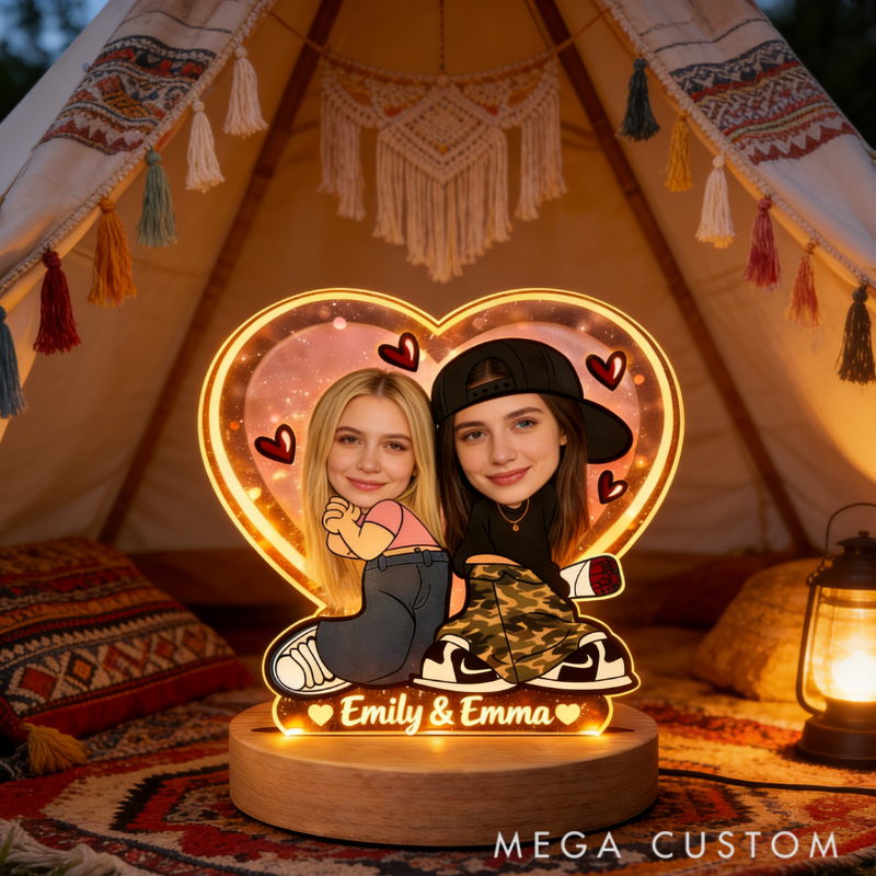 Personalized Girls Love Romantic Night Light - Bedroom Decor Anniversary Gift for Sweethearts