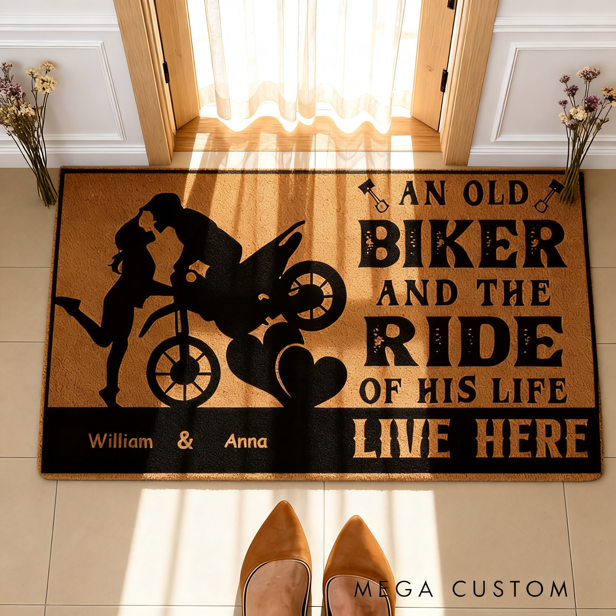 Personalized Couple Biker Doormat Custom Name Motorcycle Lover Entry Rug Funny Welcome Mat Gift For Rider Family And Motorbike Enthusiasts