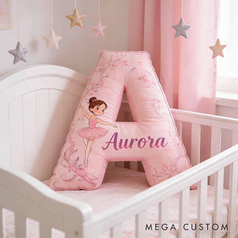 Personalized Ballet Dancers Pink Cartoon Letter Pillow with Name Soft Stuffed Toy for Kids and Lover Unique Decorative Cushion for Girls' Room for Valentine's Day Anniversary birthday