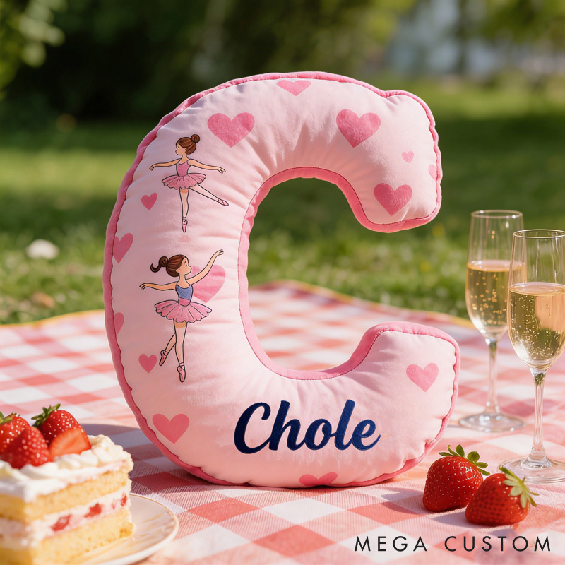 Personalized Heart Ballet Dancers Cartoon Letter Pillow with Name Soft Stuffed Toy for Kids and Lover Unique Decorative Cushion for Girls' Room for Valentine's Day Anniversary birthday