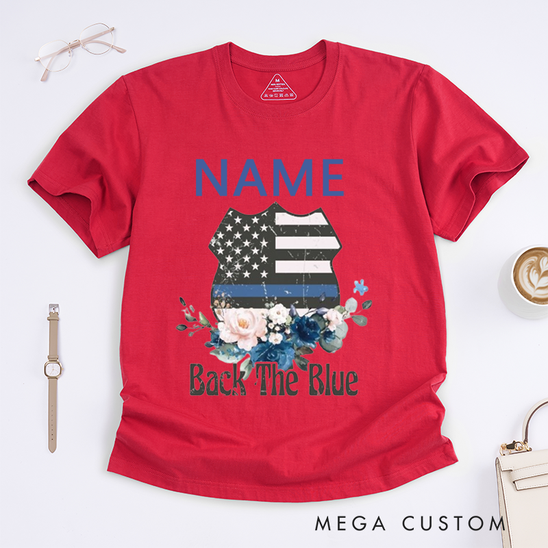 Personalized Back the Blue Floral Vest Design Design Gift for Policewoman Police Officer T-Shirt