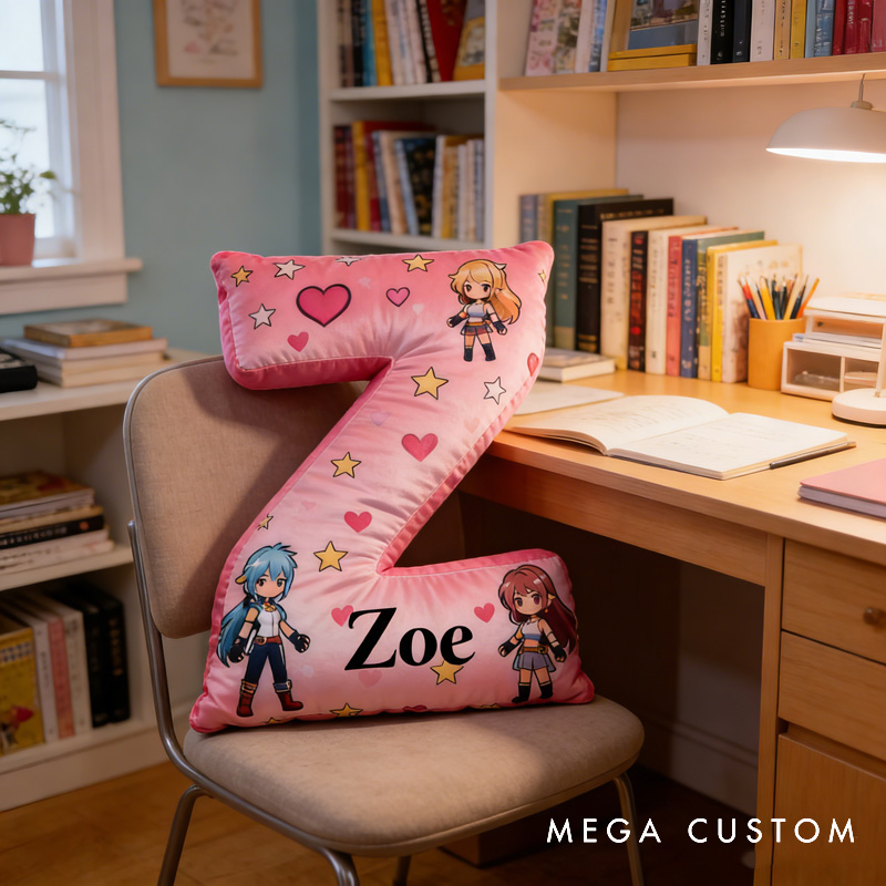 Personalized Heart Anime Letter Pillow with Name Perfect Gift for Anime Lovers Gamers and Kids for Valentine's Day Anniversary birthday