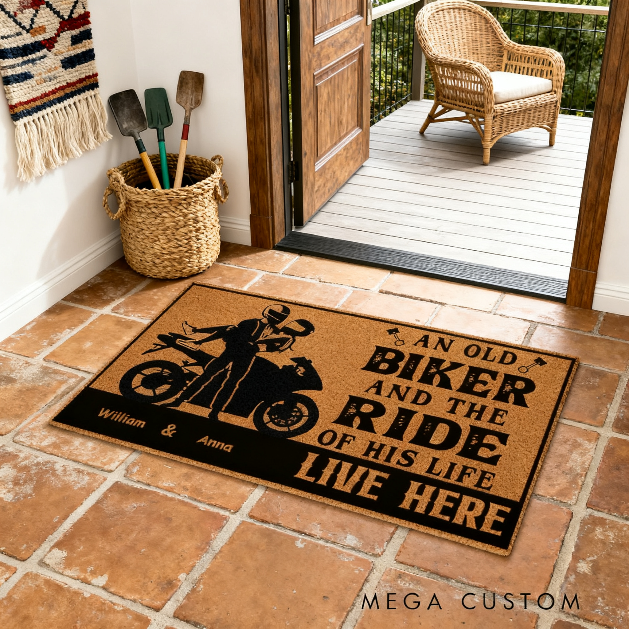 Personalized Biker Couple Doormat Custom Name Motorcycle Lover Entry Rug Funny Welcome Mat Gift For Rider Family and Motorbike Enthusiasts