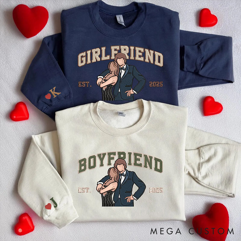 Personalized Couple Embroidered Photo Portrait Matching Sweatshirts Custom Couple Hoodies with Any Text Valentine's Day Gift Anniversary Gift