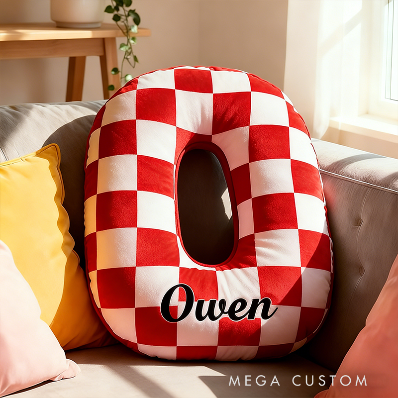 Personalized Racing Letter Throw Pillow Graphic 3D Print Custom Name Checkered Flag Cushion Gift for Racers and Racing Lovers