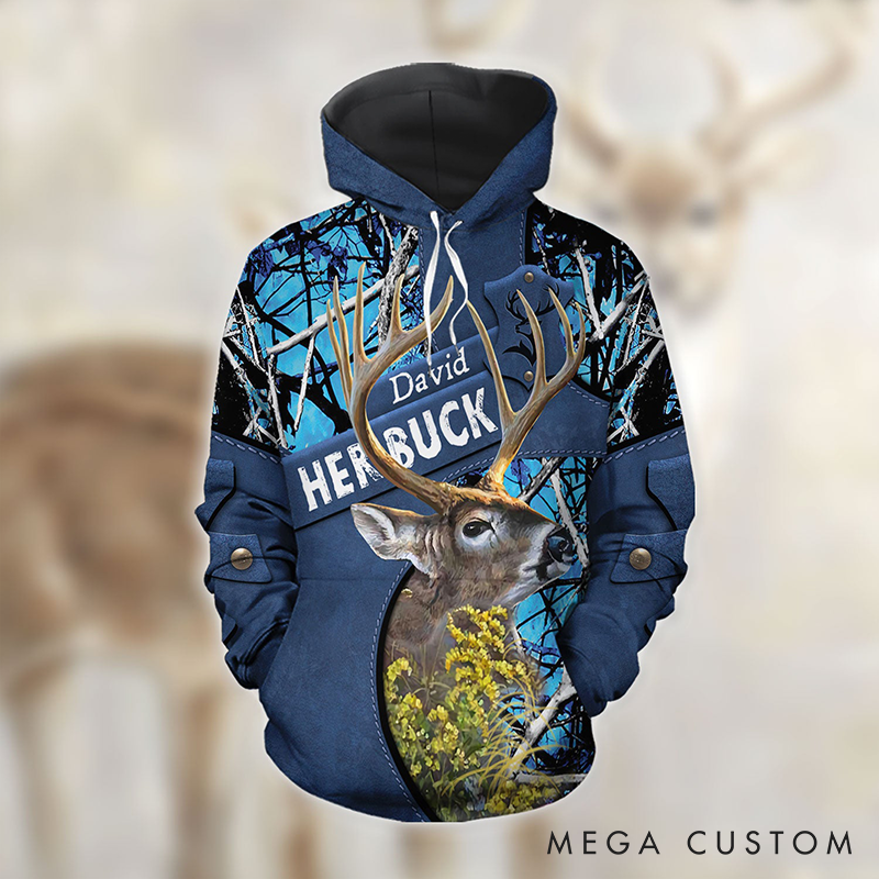 Personalized Couple Matching 3D Hoodie Her Buck His Doe Hoodie Custom Name Couple Gift Valentine's Day Gift For Couple
