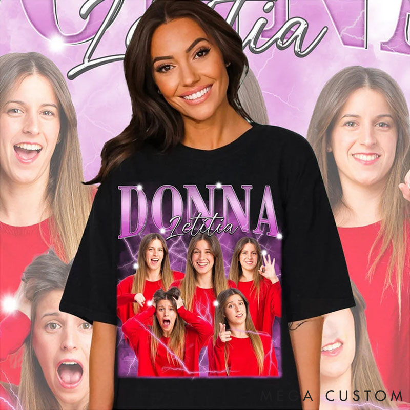 Personalized Girlfriend Bootleg Style Classic T-Shirt Custom Text Boyfriend Photo Tee Couple Face Rap Style Shirt Valentine's Day Gift for Him Her