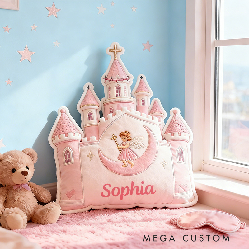 Personalized Littel Angel Moon Pillow with Custom Name Home Decor Graphic 3D Print Pillow Religious Faith Gift for Girls